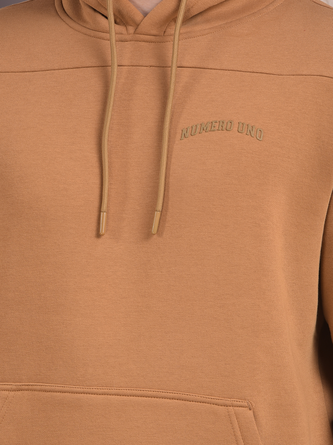 Numero Uno Men Solid Brown Hooded Neck Sweatshirt